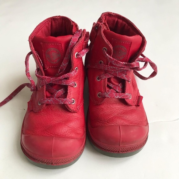 Palladium red leather boots VGUC - visible wear size 9 toddler - Picture 4 of 10